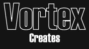 vortex creates logo black and white text